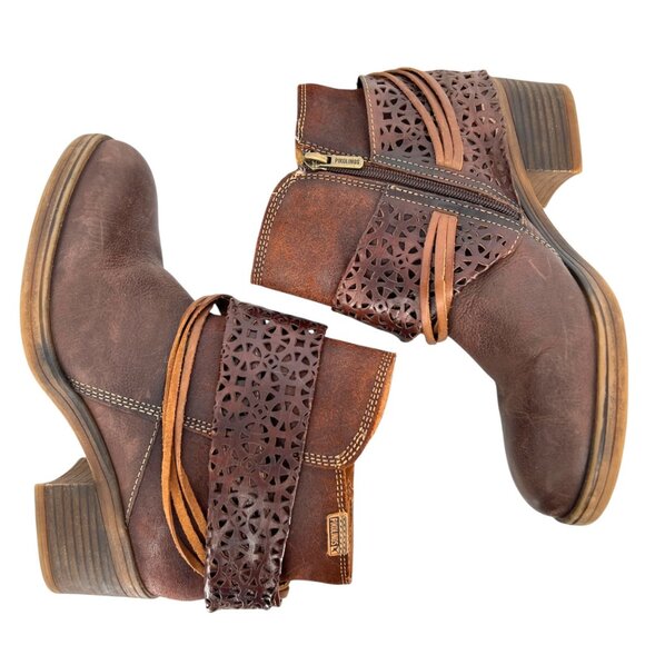 Pikolinos Womens Lyon Leather Ankle Boots Brown Laser Cut Strap Size 38 7.5 - Picture 3 of 15